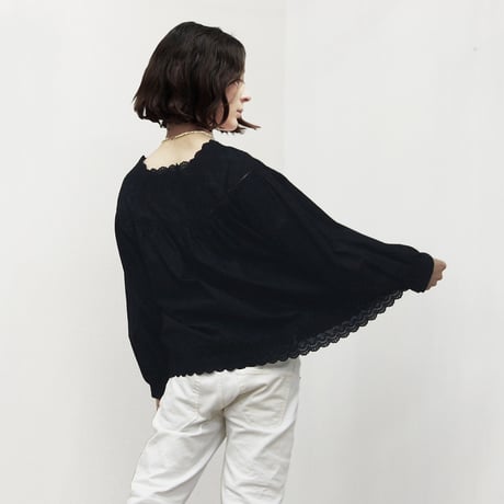 Square Neck Gathered Top  / Black