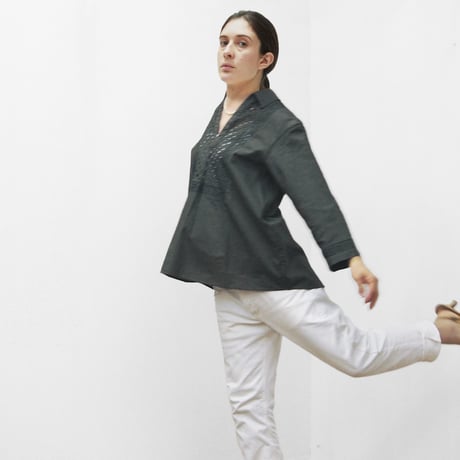 Patched Lace Blouse  / Khaki Green