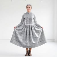 Gingham Cotton Pintuck Gathered Dress / Black × White