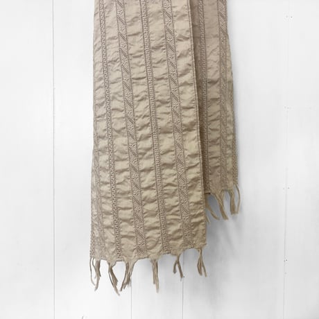 Striped Embroidery Cotton Shawl / Sand Beige