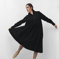 Pintuck Gathered Shirt Dress in Broad Cloth / Black