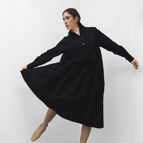 Pintuck Gathered Shirt Dress in Broad Cloth / Black