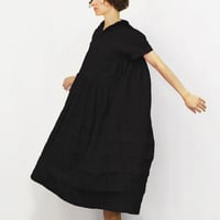 Pintuck Gathered Sleeveless Dress / Black