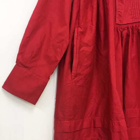 Pintuck Gathered Shirt Dress / Carmine Red