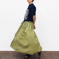 Gingham Cotton Linen Skirt / Black × Yellow