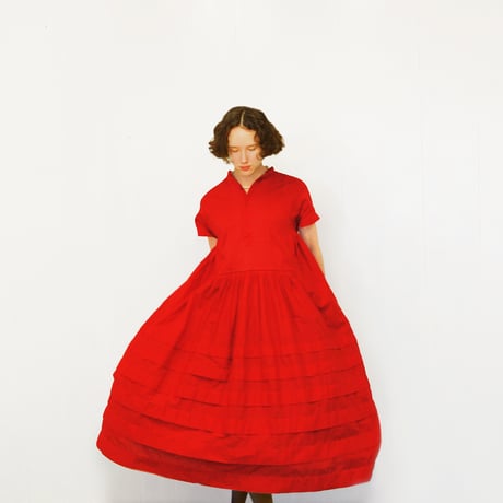 Pintuck Gathered Sleeveless Dress / Red