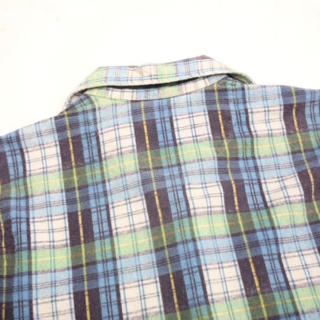 70s Plaid Print Flannel Open Collar Shirt