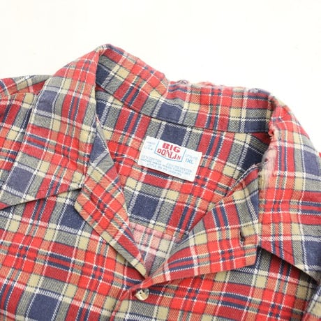 70s Plaid Print Flannel Open Collar Shirt