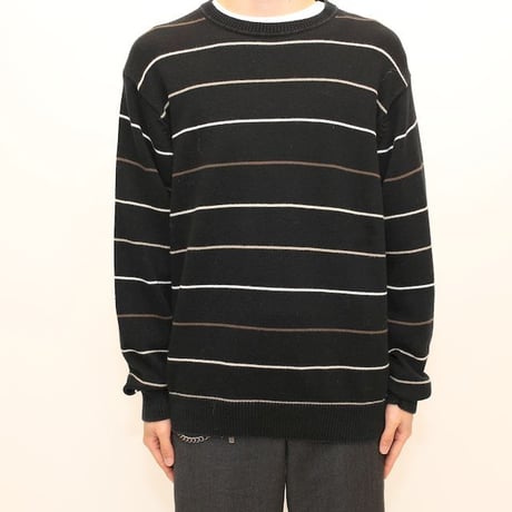 Border Pattern Cotton Knit Sweater