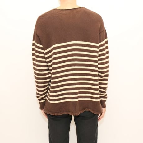 Border Cotton Knit Sweater