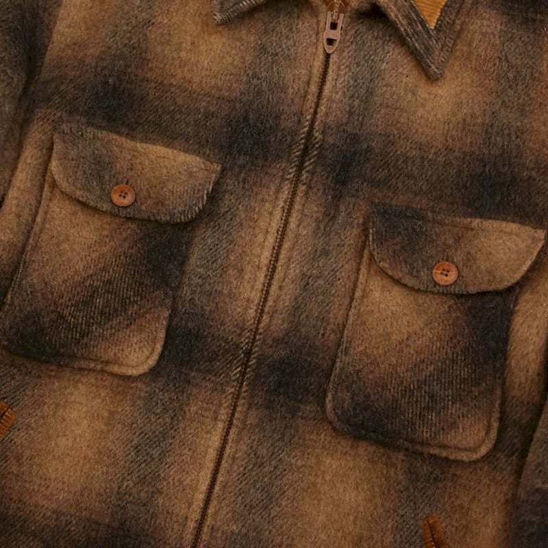80 s Fox Knapp Checked Wool Boa Jacket Strato