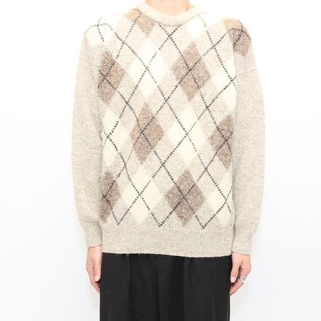 Argyle Pattern Shetland Wool Knit Sweater