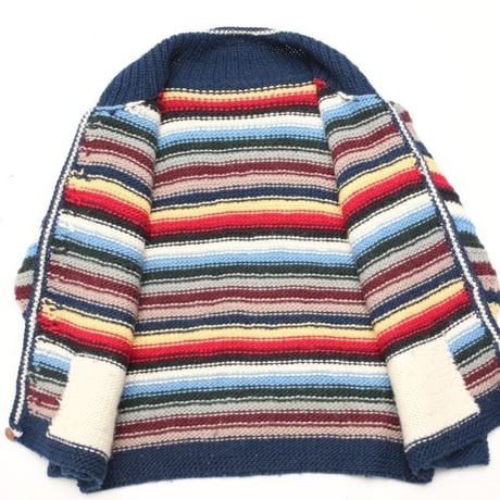 Multi Border Pattern Wool Knit Cardigan