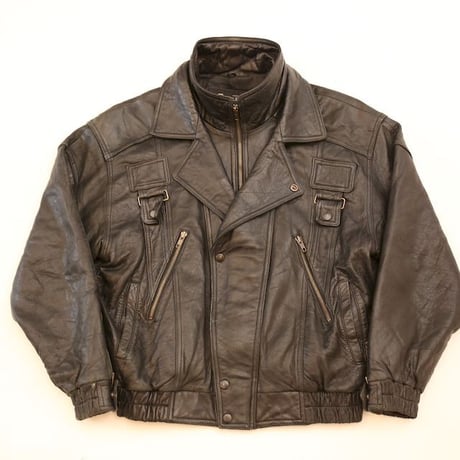 Layered Gimmick Black Leather Jacket
