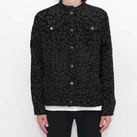 Flower Pattern Velour Trucker Jacket