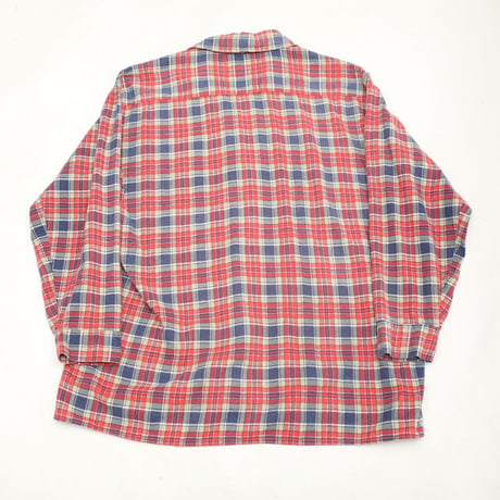 70s Plaid Print Flannel Open Collar Shirt