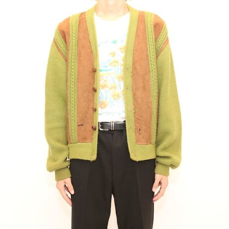 60's Sears Knit × Lambskin Suede Cardigan