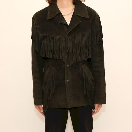 Black Suede Fringe Leather Jacket