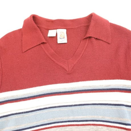 Vintage Kennington Border Pattern Knit Polo L/S Shirt