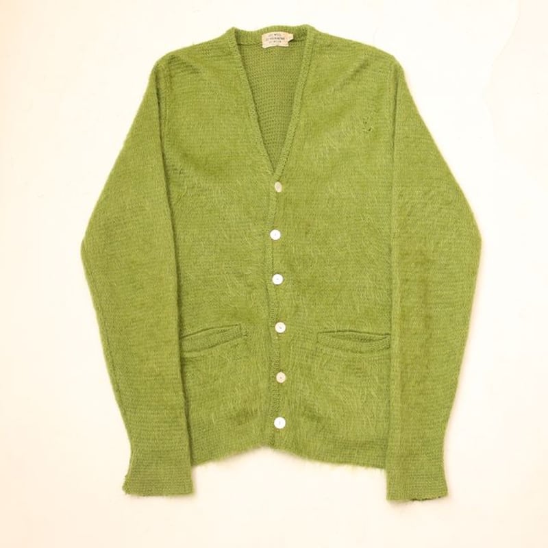 希少 60s モヘアカーディガン ヴィンテージ 毛足長め 緑 ニット ユーロ製