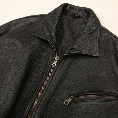 Black Rib Leather Jacket Loose Silhouette