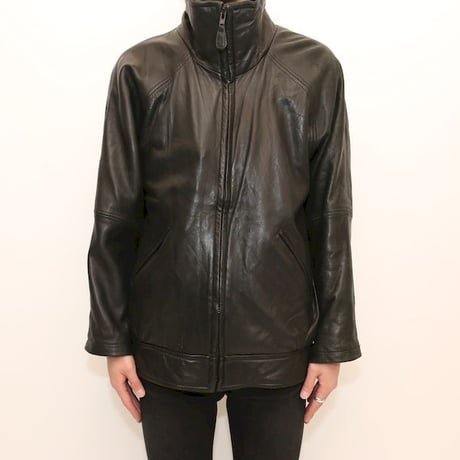 Andrew Marc Stand Collared Black Lamb Leather Jacket