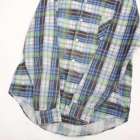 70s Plaid Print Flannel Open Collar Shirt