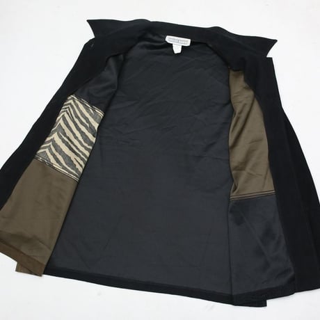 Patchwork Design Open Collar Fake Suede L/S Shirt