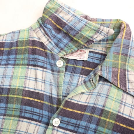 70s Plaid Print Flannel Open Collar Shirt