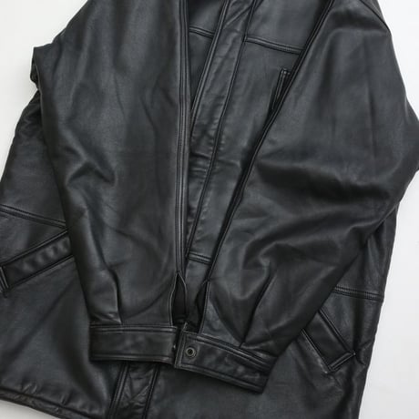 Stand up Collar Black Leather Jacket