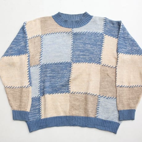 Janzen Patchwork Design Cotton Ramie Knit Sweater