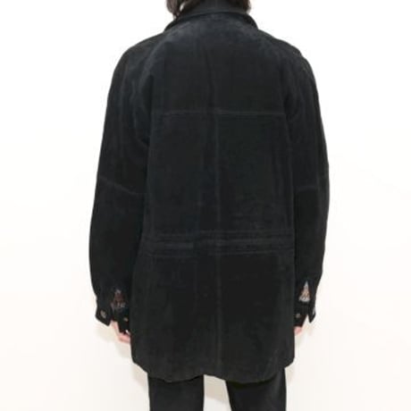 Black Suede Leather Coat