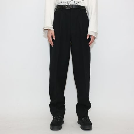 Wool Gabardine 2Tuc Black Slacks