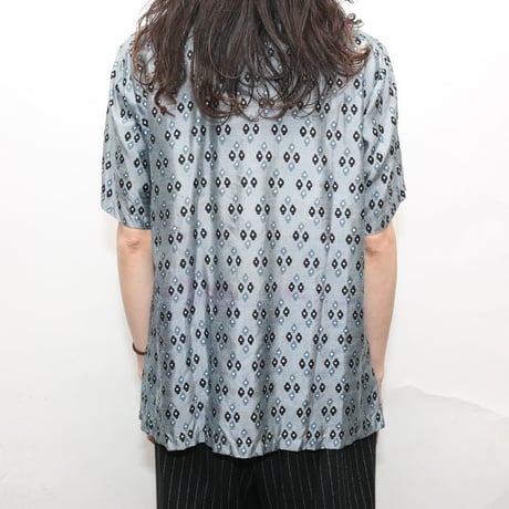 Vintage Patterned Open Collar Silk S/S Shirt