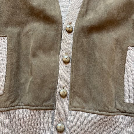 Norm Thompson Suede × Wool Knit Cardigan MADE IN GREAT BRITAIN