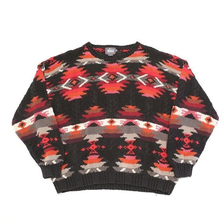 Woolrich Native Pattern Ramie Cotton Hand Knit Sweater