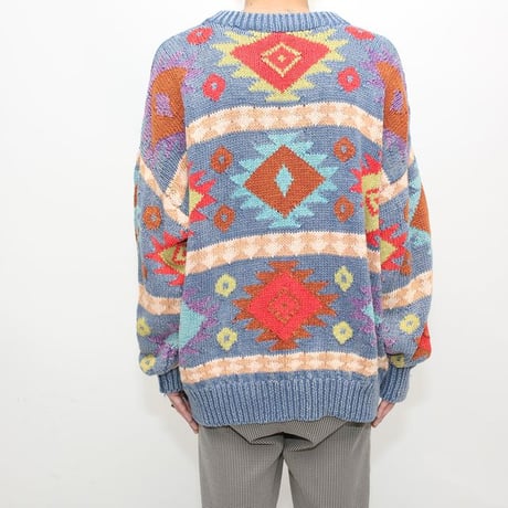 Native Pattern Ramie × Cotton Knit Sweater