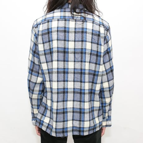 60's Open Collared Plaid  Wool L/S Shirt