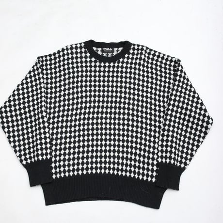 Black × White Patterned  Knit Sweater MADE IN ITALY