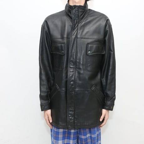 Stand up Collar Black Leather Jacket