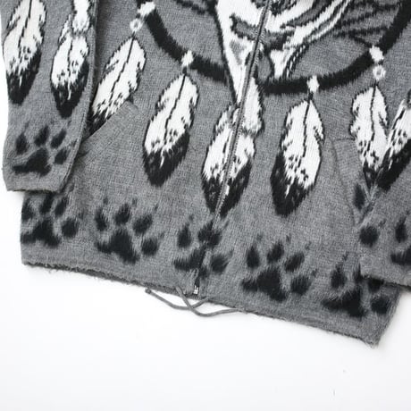 Artesanias Tuntaquimba Native Wolf Pattern Wool Knit Hooded Jacket