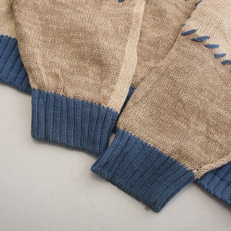 Janzen Patchwork Design Cotton Ramie Knit Sweater