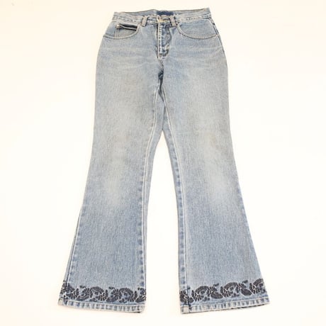 Embroidery Flared Denim Pants