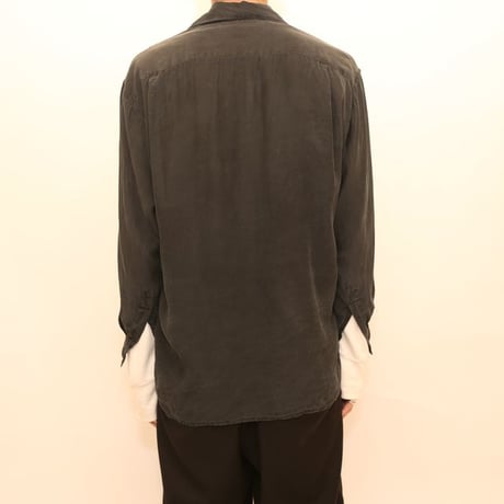 Open Collar Silk L/S Shirt Black