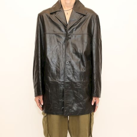 Black Leather Half Coat 'Vera Pelle'