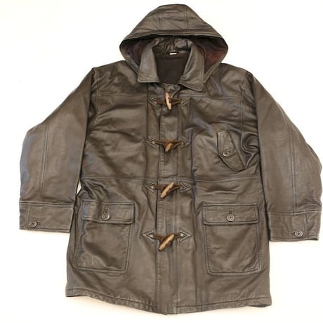 Black Leather Hooded Coat