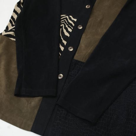 Patchwork Design Open Collar Fake Suede L/S Shirt