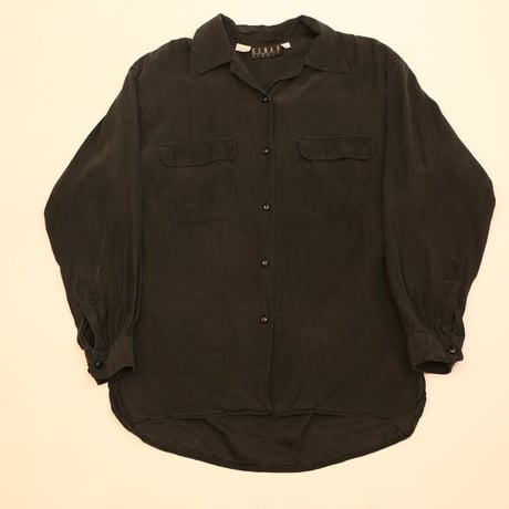 Open Collar Silk L/S Shirt Black
