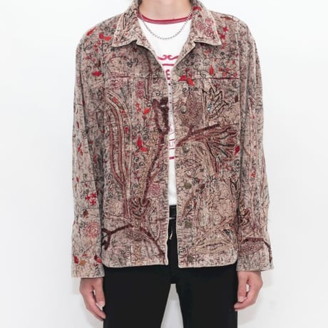 Embroidery Velour Trucker Jacket