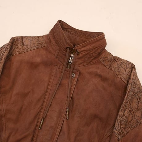 Patchwork Design Brown Leather Jacket